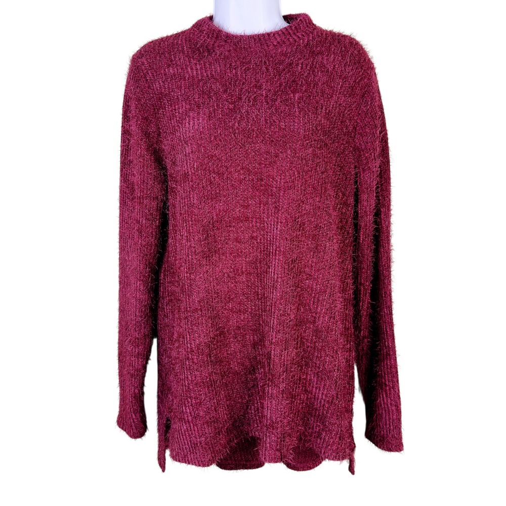 Lane Bryant Berry Red‎ Shaggy Eyelash Chenille Tunic Sweater 14/16 Dark Academia